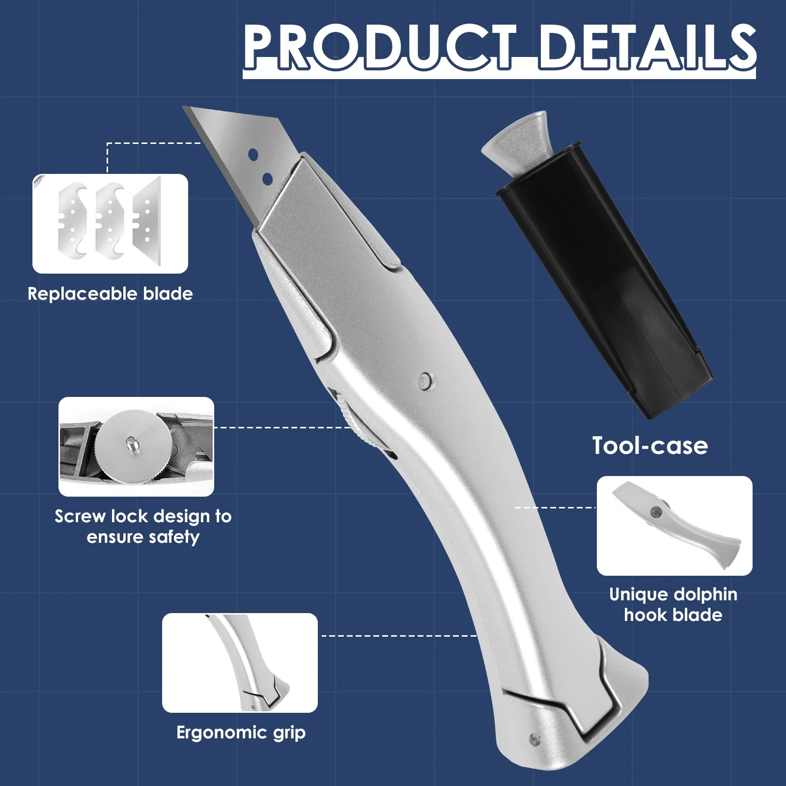 Ensemble de couteaux à tapis, couteau utilitaire avec lame de remplacement, coupe-tapis robuste, outil de coupe en alliage pour carton, tapis, plastique