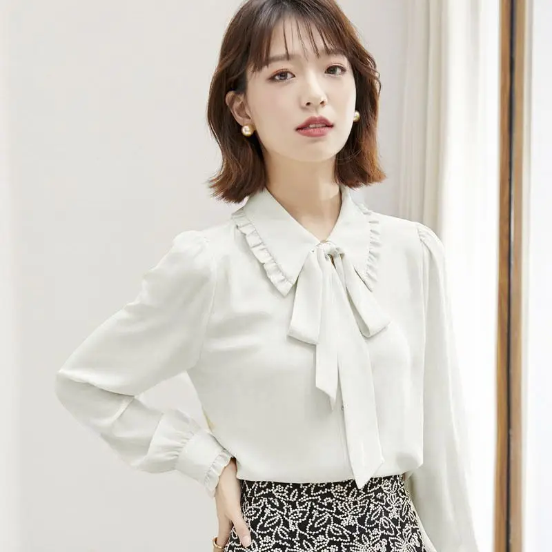 قمصان نسائية طويلة الأكمام منقوشة كبيرة الحجم بأزرار سفلية وياقة بقصة ضيقة صينية عصرية أنيقة للمكتب والربيع