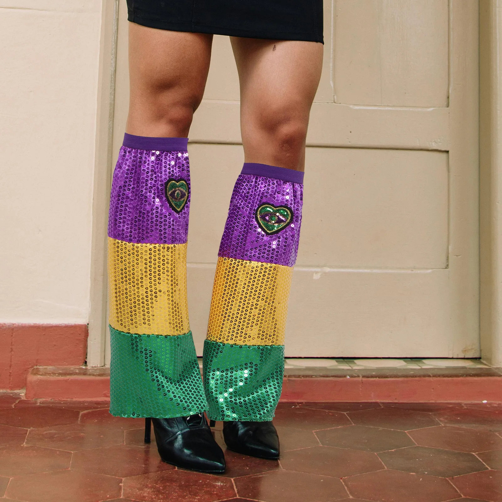 

1 Pair Over The Knee Leg Warmers Metallic Glitter Heart Design Shiny Sequin Dance Costume Accessories For Stage Performance