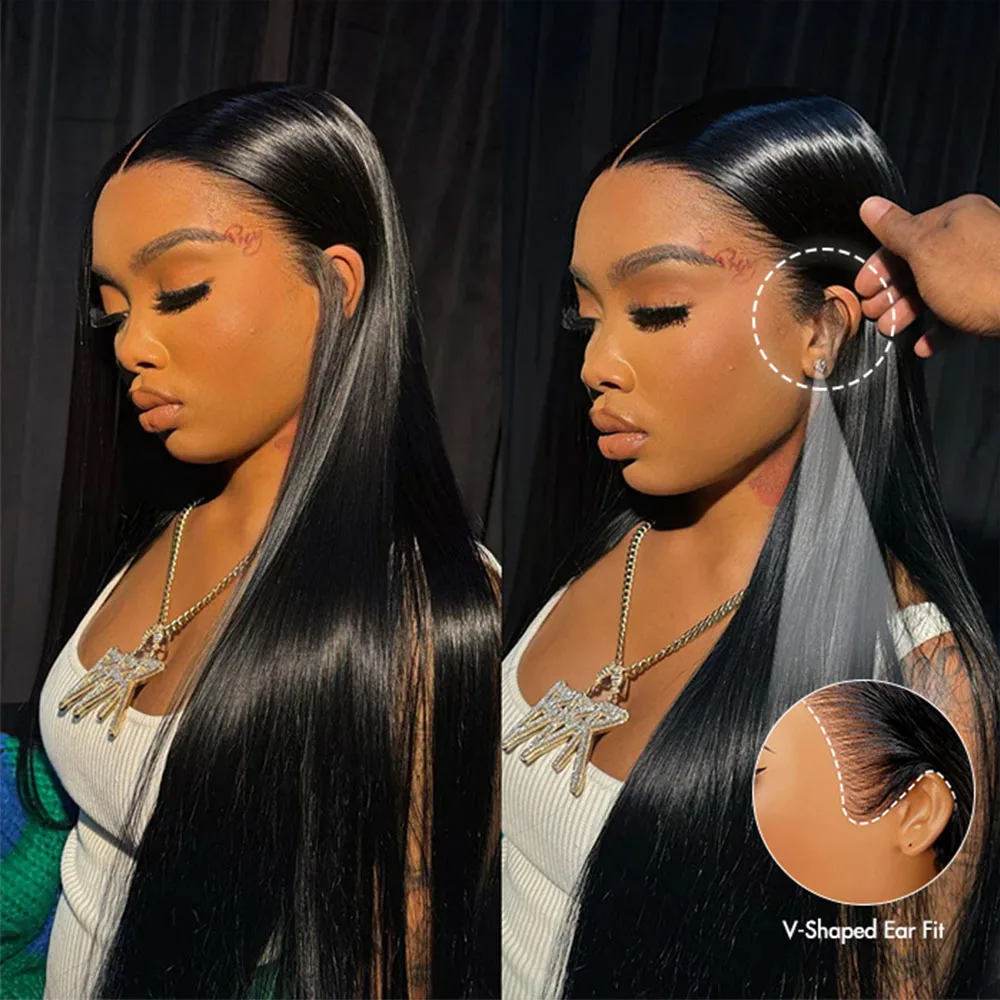 30 42Inch 13x4 13x6 HD Transparent Bone Straight Lace Front Wigs 250