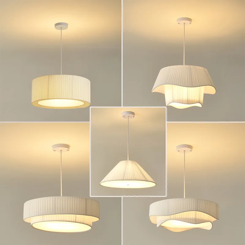 

Nordic Medieval Pendant Lamp White Fabric Shade Kitchen Chandelier Lights Designer for Living Room Art Bedroom Restaurant Lamp