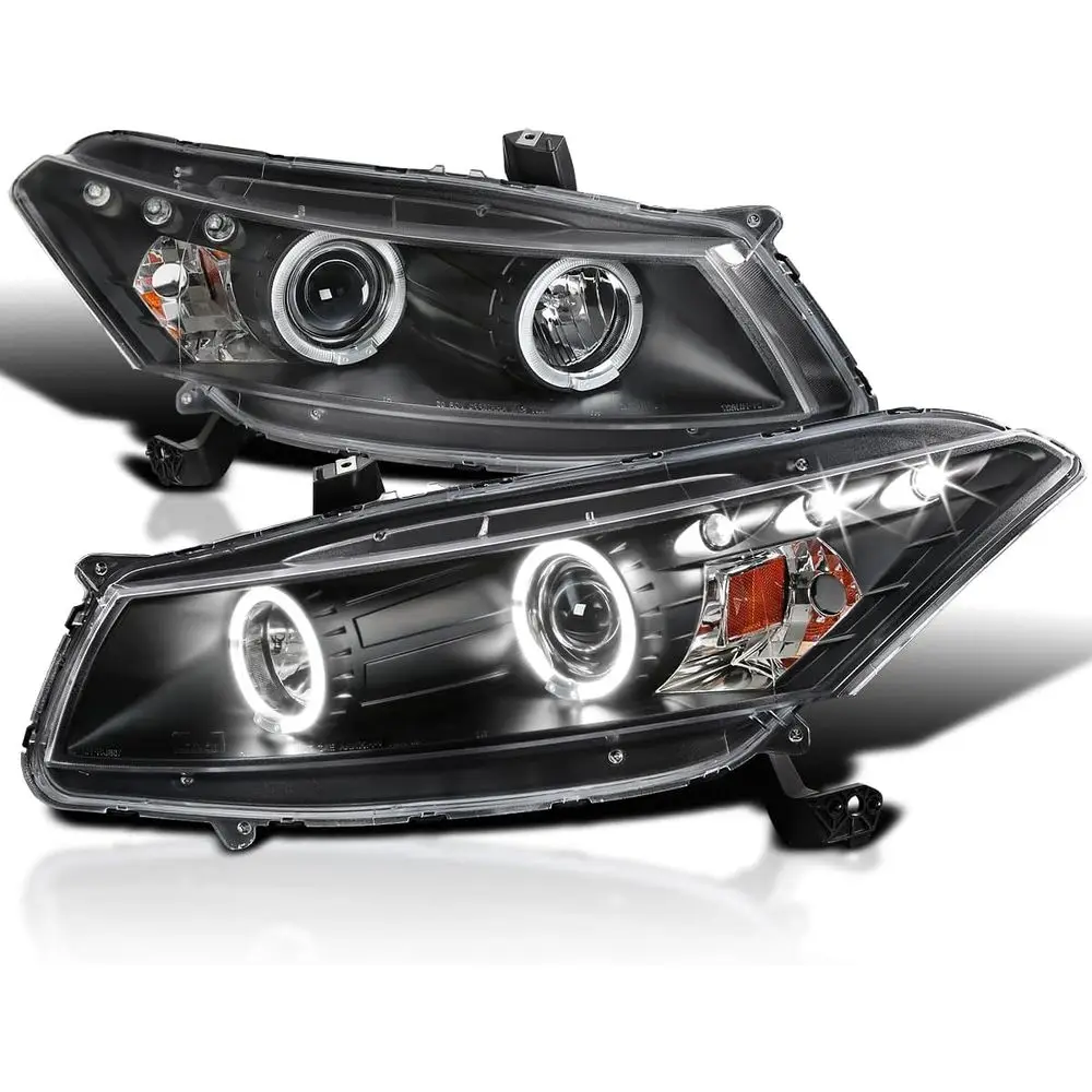 

Twin Halo Black Projector Headlights Compatible with 2008-2012 Honda Accord 2 Door Coupe Left + Right Pair Headlamps Assembly