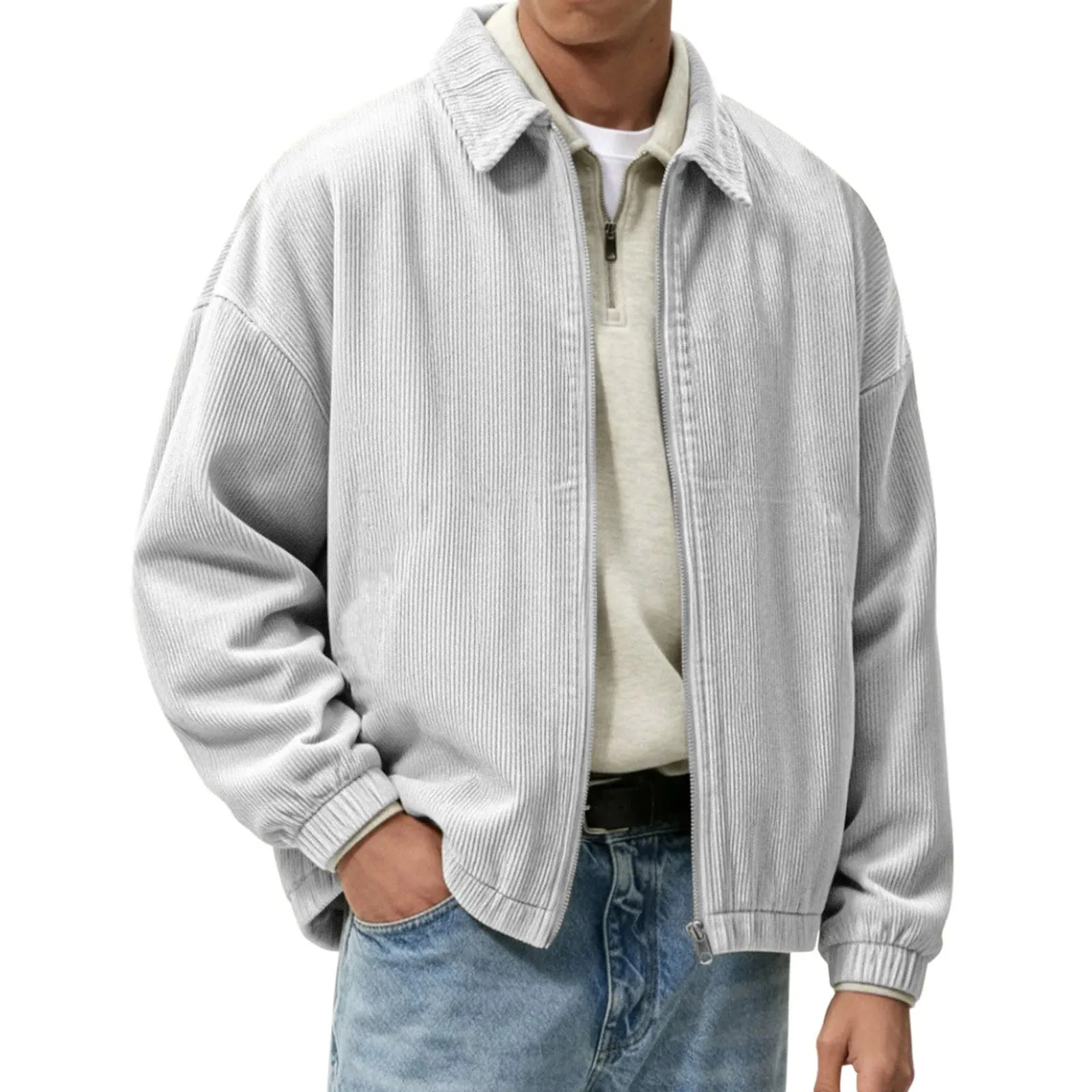 

Winter New Jacket Men'S Ribbed Knit Long-Sleeve Cardigan Men'S Top Collar Lightweight Jacket Vintage Flight Casual Long Sleeve