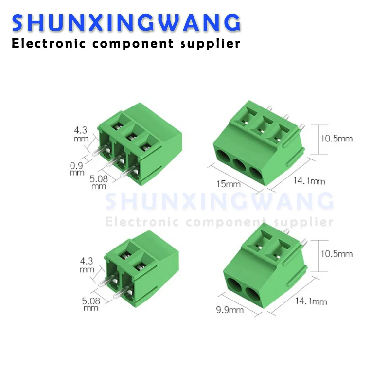 5PCS Screw type PCB terminal KF128-2P 3P terminal 5.08mm splicing tinned copper pin