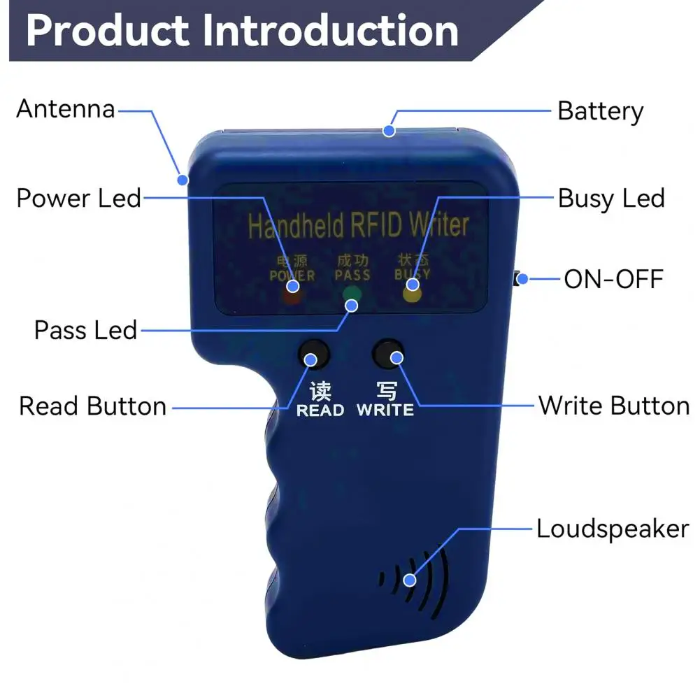 Lettore di schede RFID Scrittore Duplicatore di carte compatto e facile da usare Macchina per clonare carte d'identità 125khz a batteria Copiatrice di carte RFID