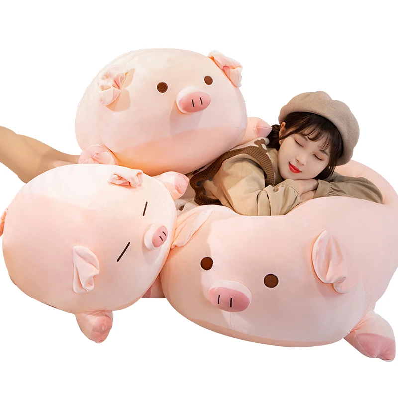 Squishy Pink Fatty Piggy Pig Doll Plush Toy Down Cotton Stuffed Eyes Closed/Open Cartoon Animal Lying Plushie Bolster Gift