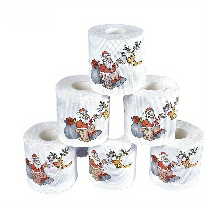5 rotoli di carta igienica natalizia festiva: design di Babbo Natale e vacanze, tovaglioli usa e getta per il bagno, ideali per la cena di Natale