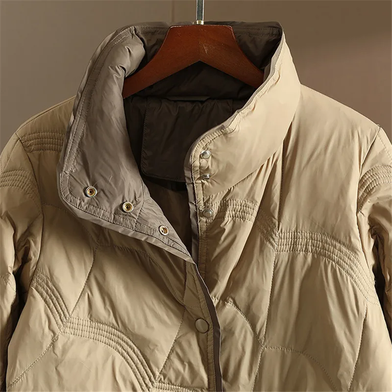 Caldo e spesso piumino d'anatra bianco Parka 2025 Autunno Inverno Donna Slim Colletto alla coreana Piumino allentato Cappotto lungo da donna Capispalla