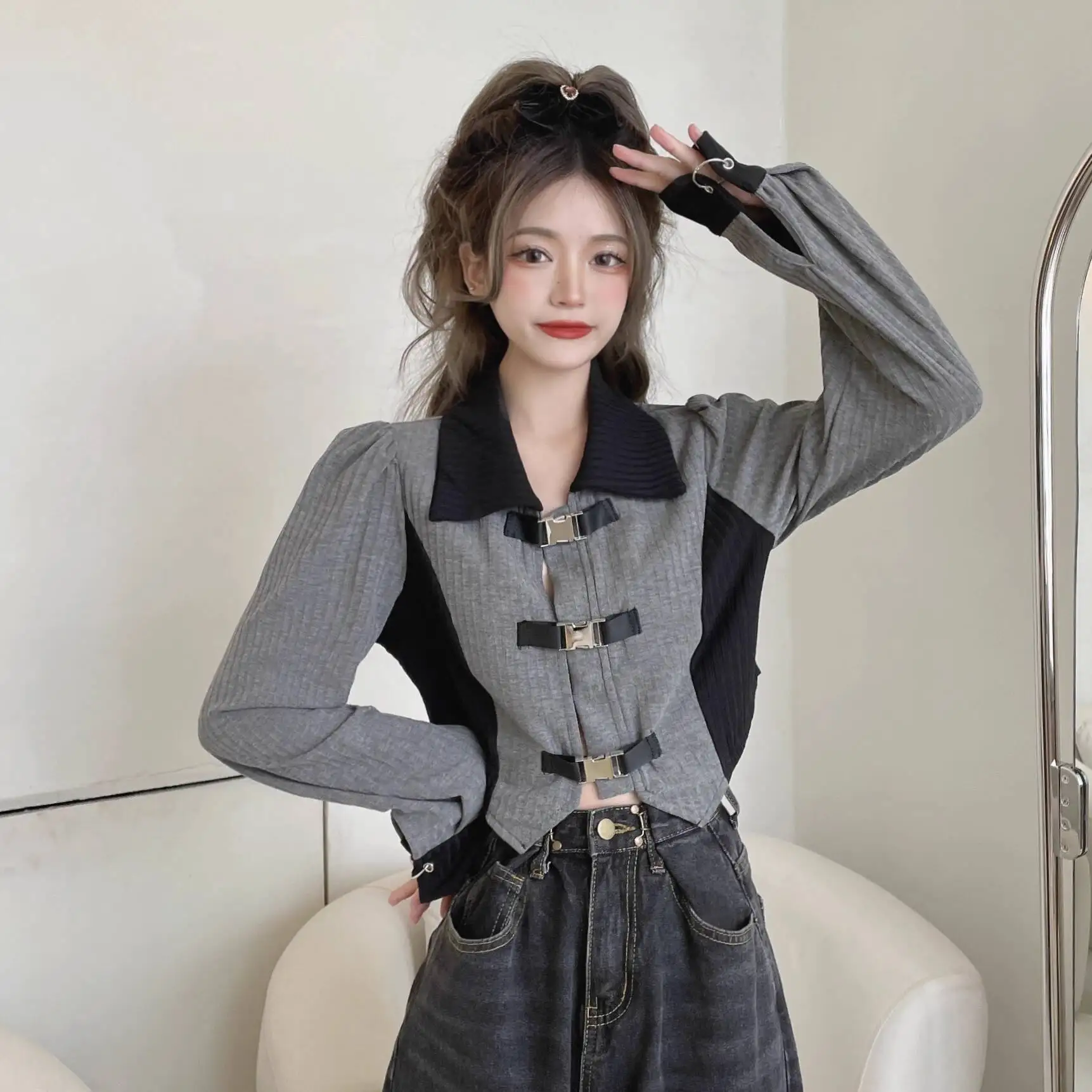 2025 Autumn Winter Women's Knitting Shirts Plus Size Niche Irregular Long Sleeve Sweater Slimming Covering Design Outerwear
