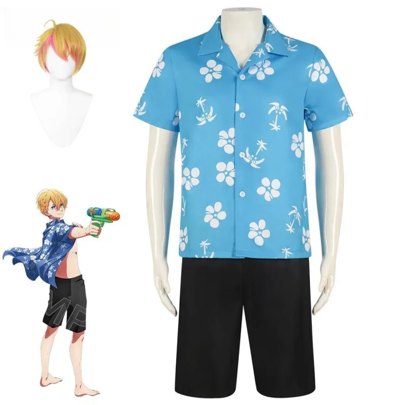 Anime Oshi No Ko Hoshino Akuamarin Cosplay Costume Beach Wear Clothing Blue Shirt Swimsuit Halloween Man Boy Swimming Uniform