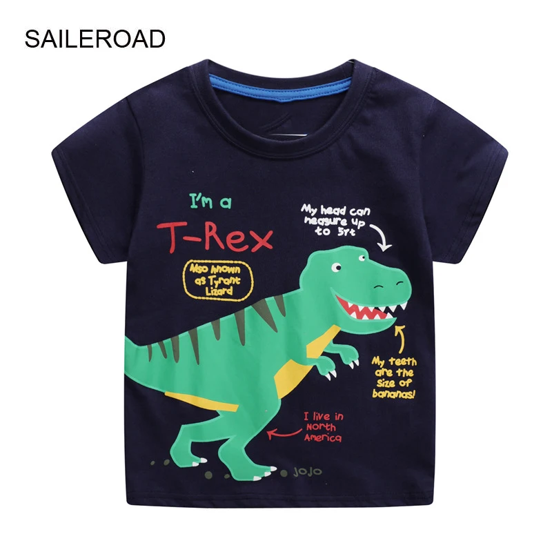 

SAILEROAD 2024 New Summer T Shirt Cotton Short Sleeve Cartoon Dinosaur T-shirts Kids Tee Tops Boys Children Clothes