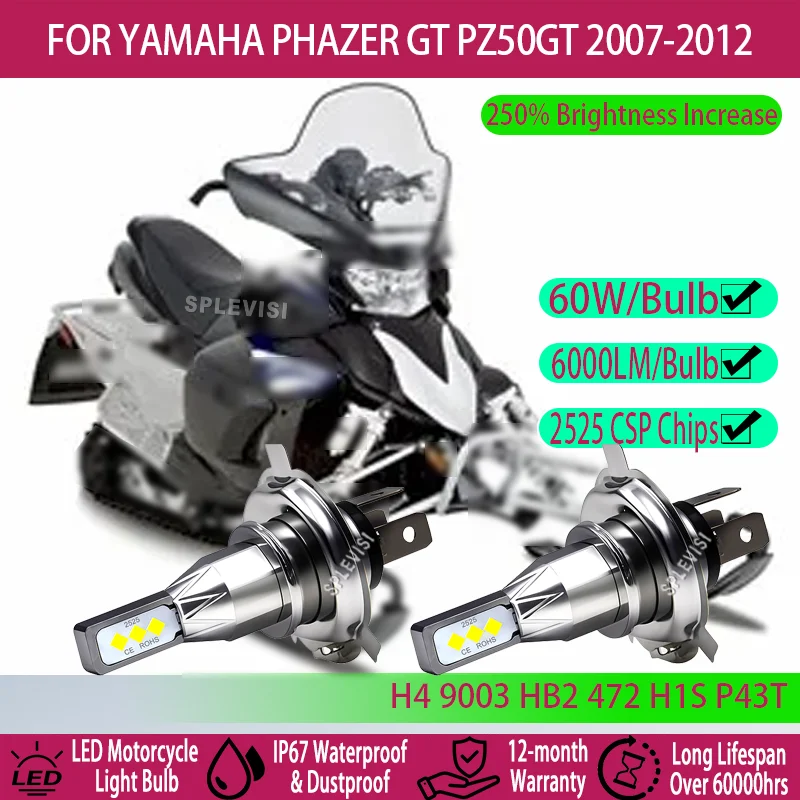 

H4 LED Headlight with 6000LM 250% Brightness Brighter than Halogen For Yamaha Phazer GT PZ50GT 2007 2008 2009 2010 2011 2012
