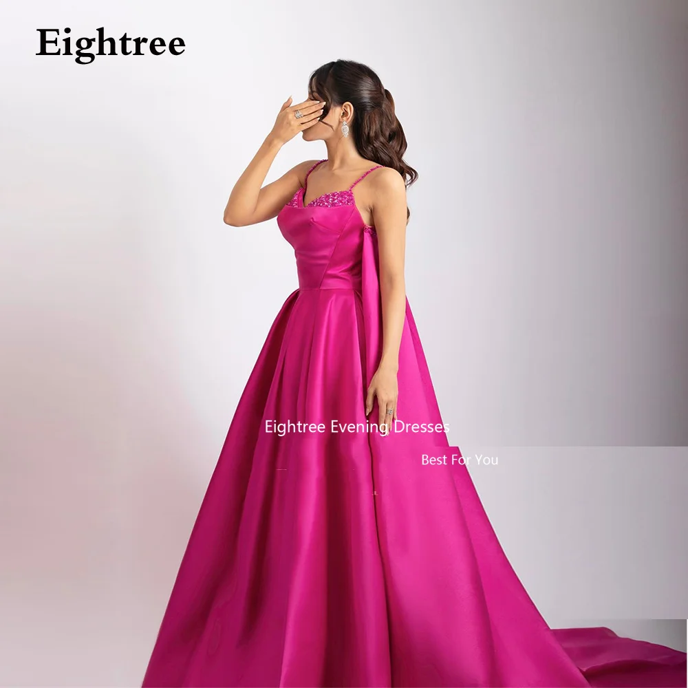 

Eightree Vintage Fuchsia Evening Dresses Spaghetti Straps Sequined Long A Line Satin Formal Occasion Dresses Wedding Party Dres