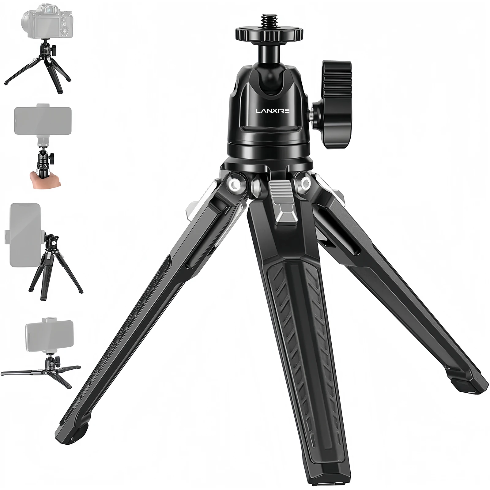 

Lanxire Mini Tripod, 3kg Load 360° Ball Head & Vertical Mode, Metal Desktop Stand for Camera/Phone/Action Cam, Travel Tripod