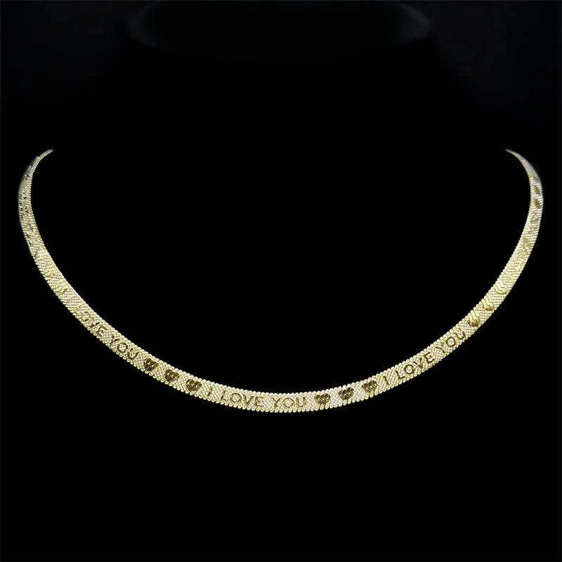 أنا أحبك رسالة قلادة للنساء ، سلسلة الرقبة المسطحة ، وصلة الترقوة ، الفولاذ المقاوم للصدأ ، الذهب ، اللون الفضي ، القلب ، هدية المجوهرات