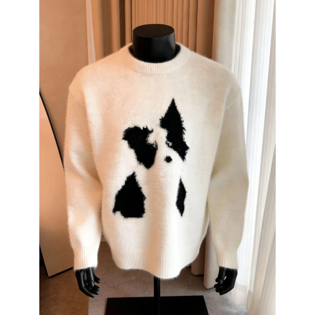 

American Sle Cartoon Overhead Sweater ex Winter Trend round Ne Knitted Wear Casual Couple Inner Wear Zipper Loose Fit
