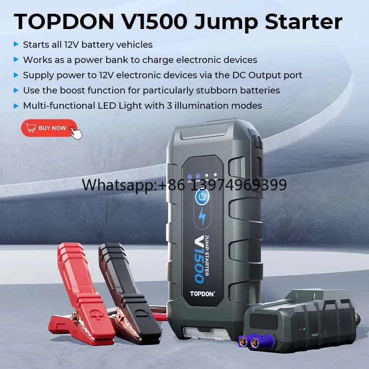 V1500 1500A 10000mAh Multi-function Emergency Battery Booster Power Bank Car Jump Starter Pack for 12V Electronic Devices