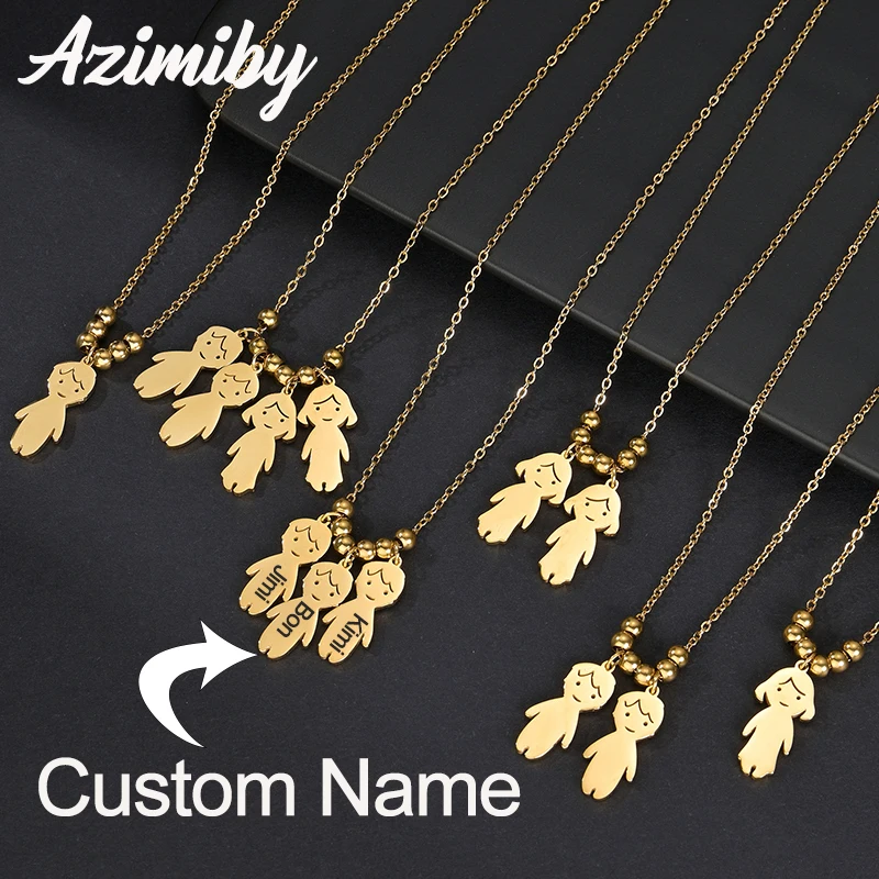 

Azimiby Stainless Engrave Steel Name Date Necklace Boy Girl Pendant Necklaces For Family Child Baby Birthday Jewelry Gifts