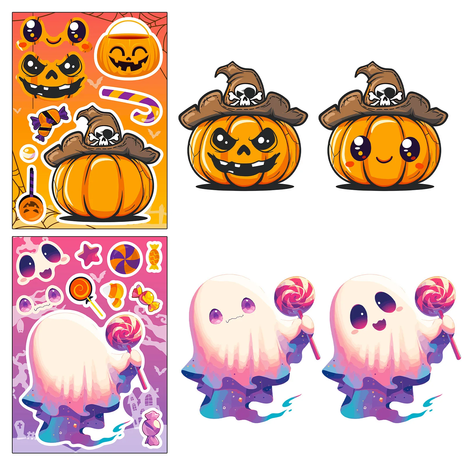 6Sheets Halloween DIY Puzzle Sticker Games 6 Witch Pumpkin Ghost Mummy Vampire Make A Face Funny Assemble Jigsaw Stickers Kids E