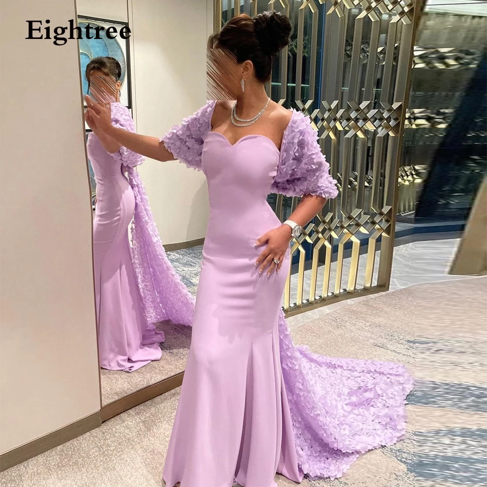 Eightree Arabic Women Lilac Long Evening Dresses Dubai Mermaid Party Prom Gowns Luxury Formal Occasion Dress 3D Flowers Jacket