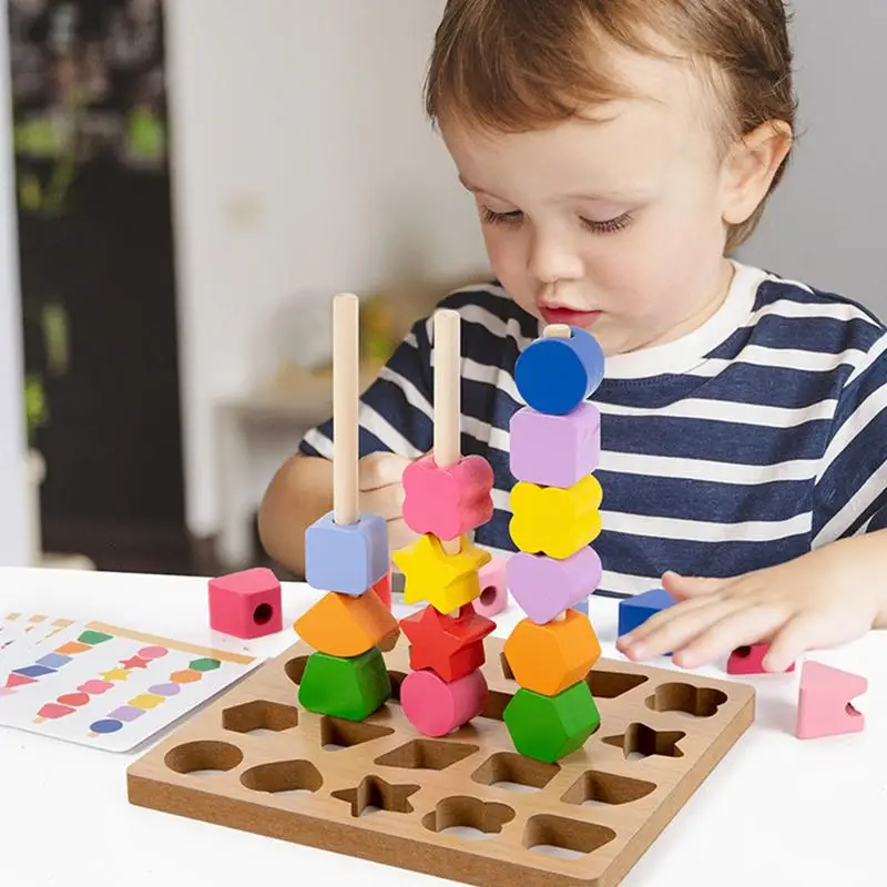 Wooden Shape Color Sorting Toy Shape Color Recognition Blocks Matching Puzzle Color Shape Sorter Sensory Toys For Age 3 Girls Bo