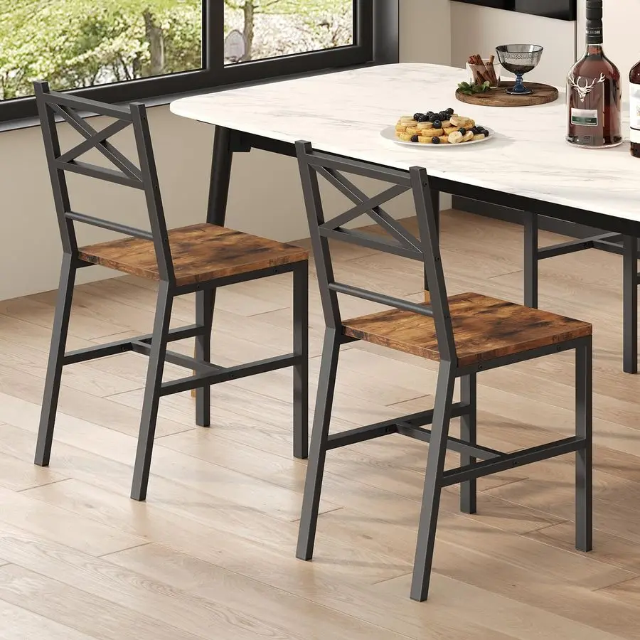 

Dining Chair Set of 2, Rustic Wooden Kitchen Chairs with Backrest, Farmhouse Dining Chairs for Kitchen, Industrial Style Chair