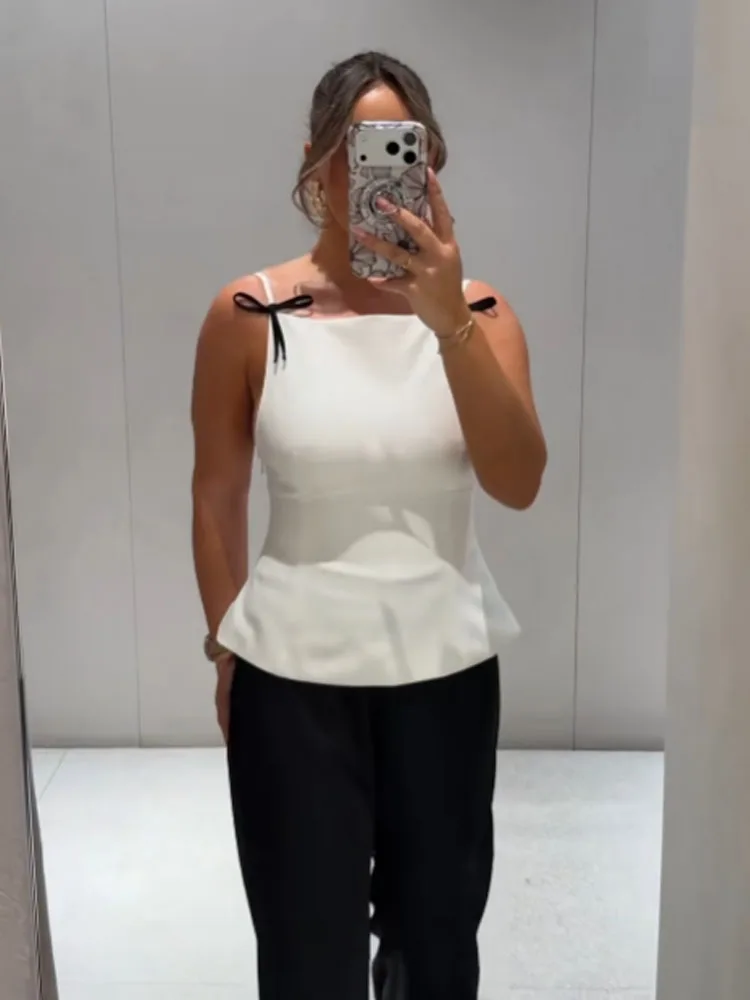 

HH женский 2026, летний новый модный топ на бретельках с квадратным вырезом и бантом, украшенный бантом, женский элегантный сексуальный повседневный топ без рукавов на молнии с открытой спиной