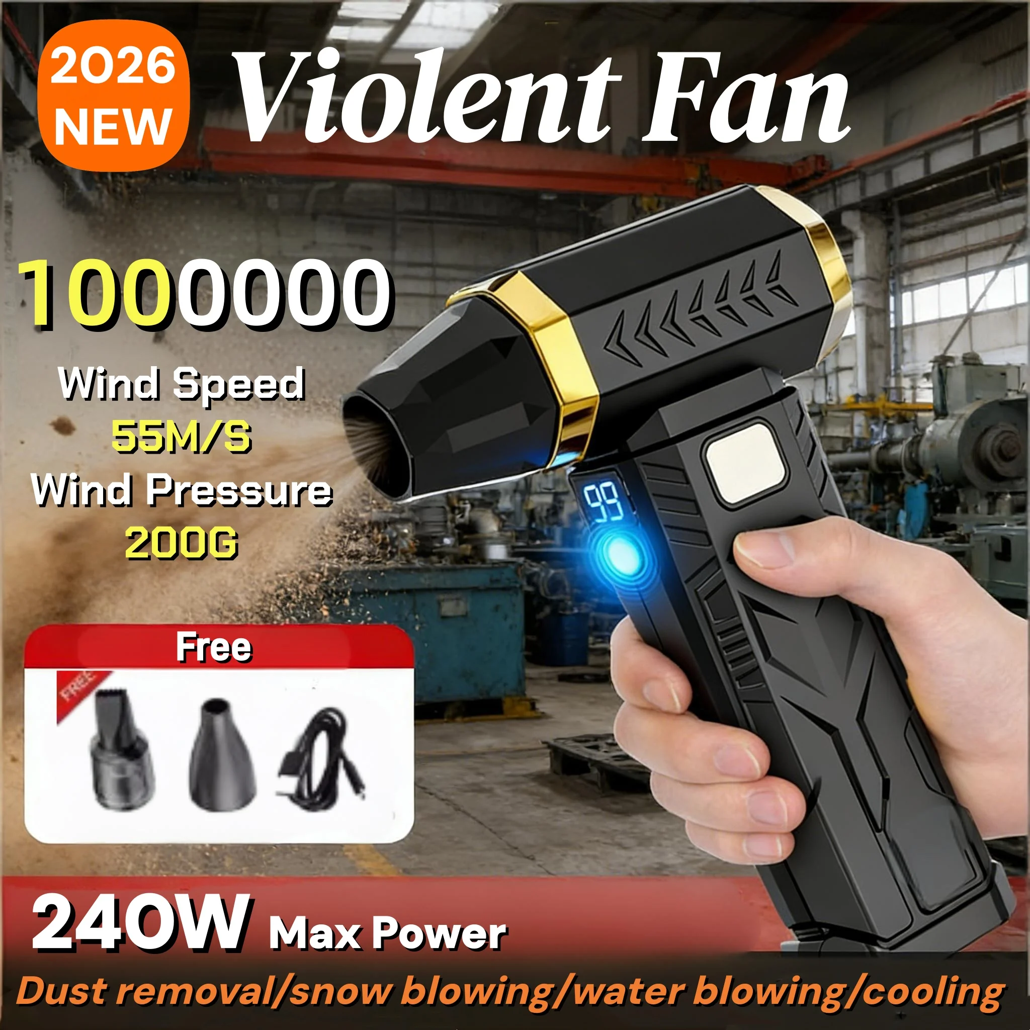 

Violent Fan Blowing Suction 2in1 1000000RPM Brushless Turbo Rechargeable Super Powerful Blower Vacuum For Dust Cleaner