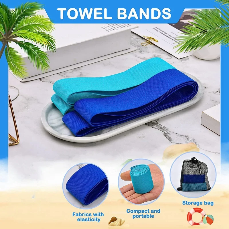 4Pack Towel Bands For Beach, Pool & Cruise Chairs The Towel Chair Clips Blue&Sky Blue