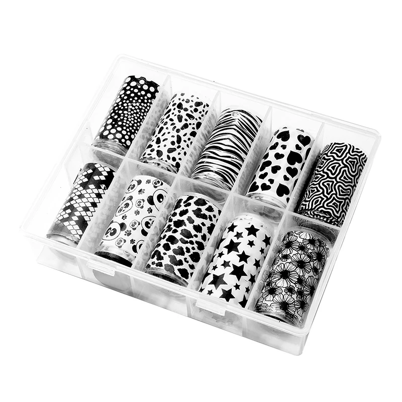 10 Rolls/Box Love Leopard Spots Nail Foils For Transfer Paper Abstract Stickers Sliders Nails Wraps Diy Nail Art Decoration