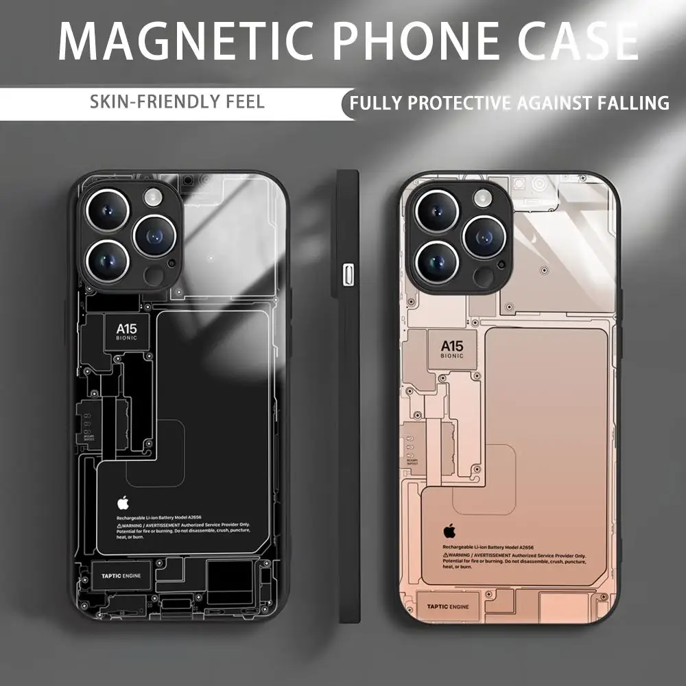 I-iPhone Teardown chip Phone Case For iPhone 16 15 14 13 12 11 X XR XS XSMAX 8 Plus Mini Pro Max Glass Magnetic Phone Case