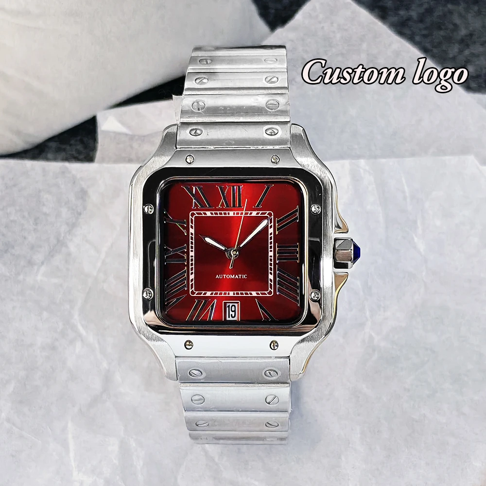 New NH35 Watch Wine Red Watch Men's Watch 38mm Customized Logo Watch Stainless Steel Watch NH35 Movement Watch
