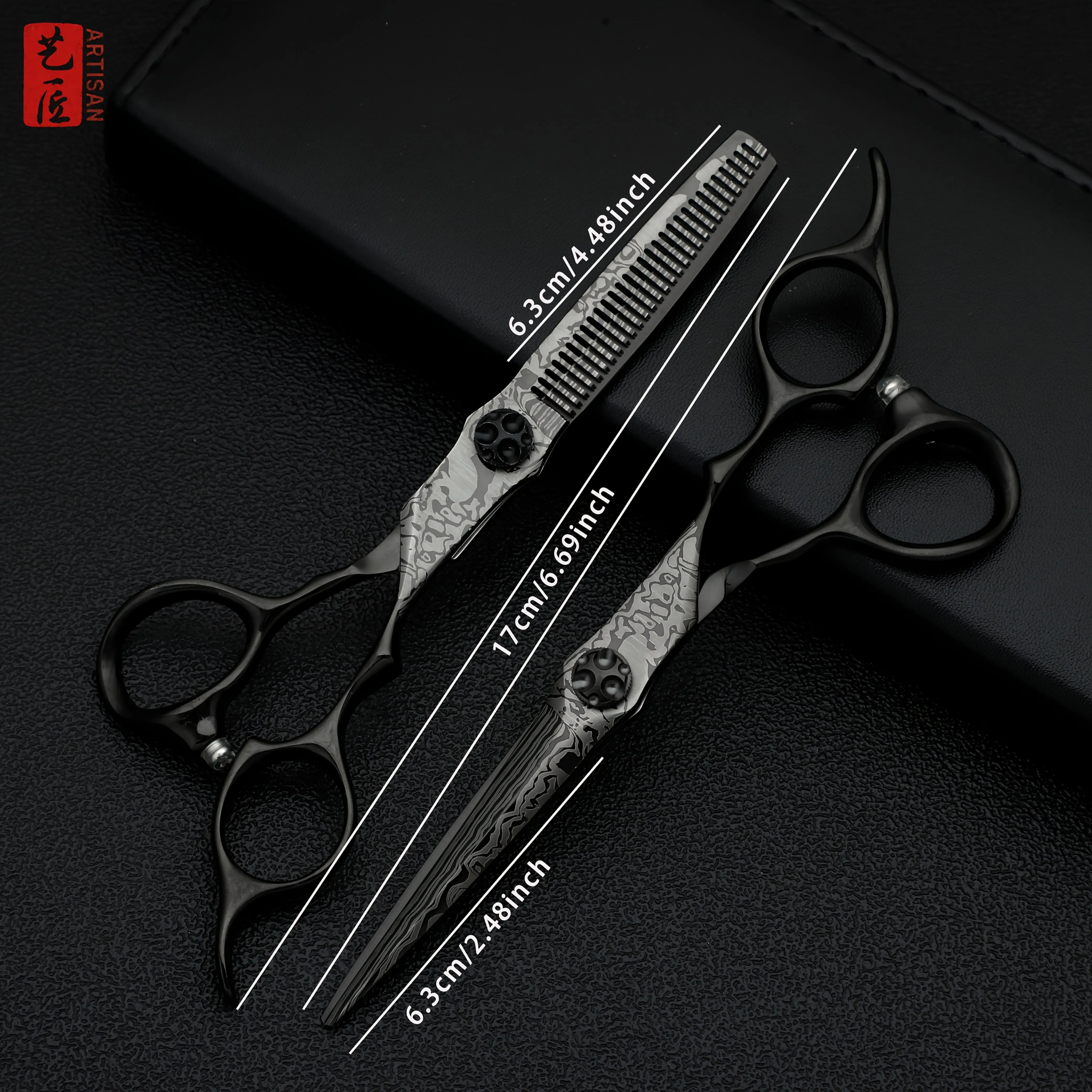 High End Professional 6-Inch Hair Clipper with Golden Damascus Pattern Material, Durable and Sharp. The Handle Is Ergonomically