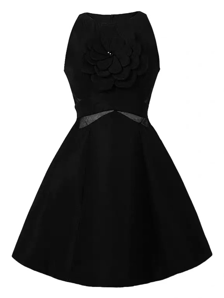 Robe de soirée florale noire élégante pour femmes, vêtements chics, maille transparente, épissure courte, robe de soirée, club, Rh, précieux, mode éducative, Fi.C.