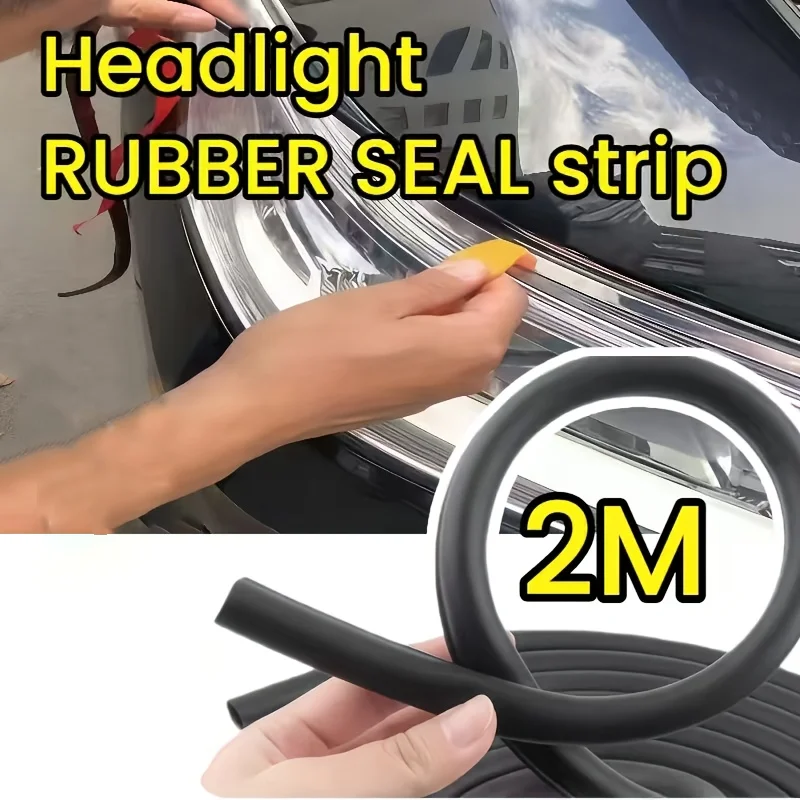 78.74 Inch Car Headlight Rubber Seal Strip with 2 Pry Bars, Self Adhesive Headlamp Gap Strip, Universal Wheel Hub Decor Trim for