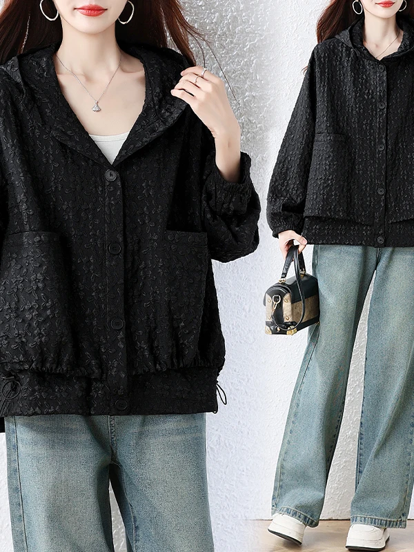 Authentic Large Size Women's Casual Loose Fashionable Hoodie Jacket Polyester Fiber Middle-aged Women's Daily Wear