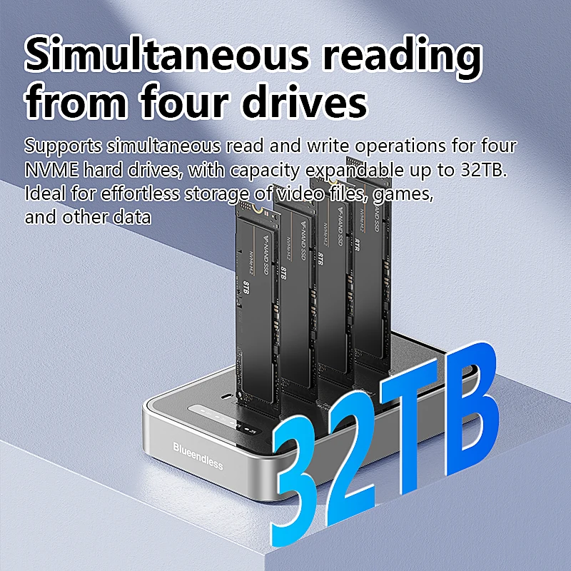 Blueendless USB4 4-bay Obudowa M.2 NVME SSD Zewnętrzna Obudowa SSD 1 do 3 Offline Klonowanie Dysku Półprzewodnikowego M2 SSD Stacja Dokująca