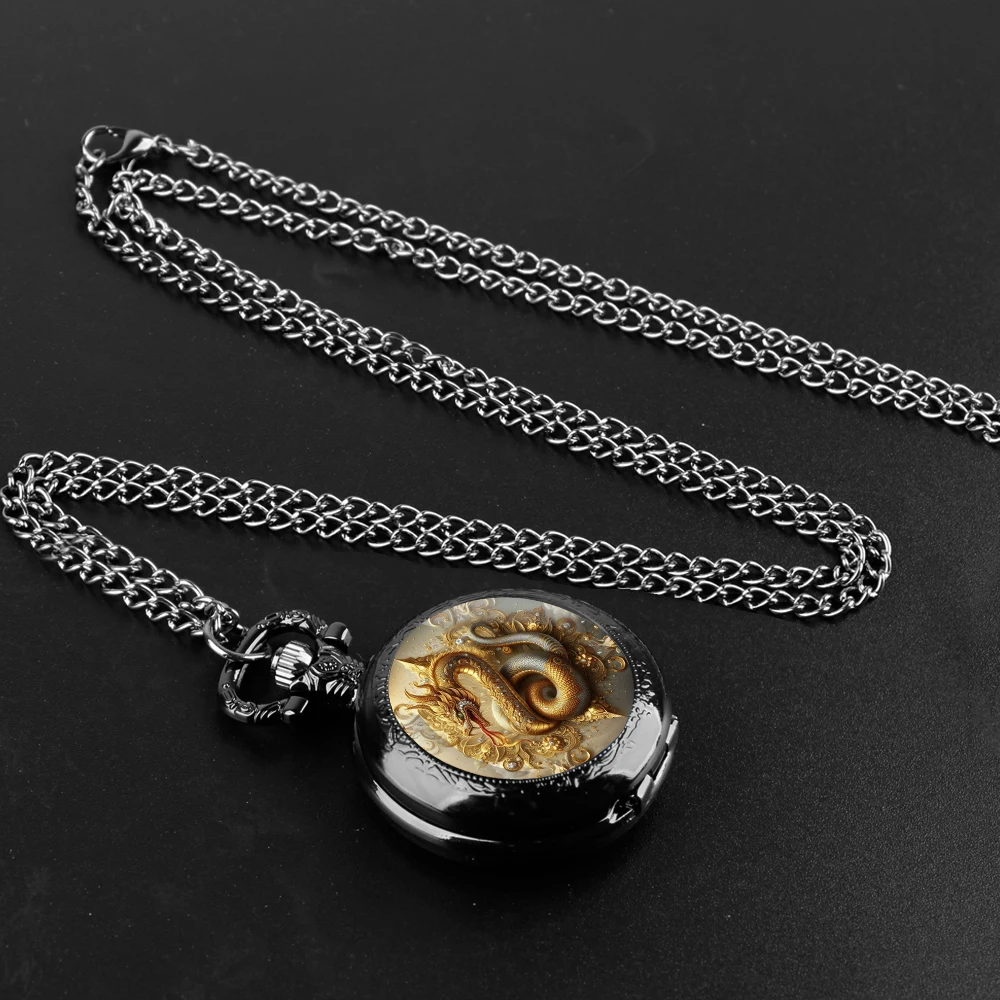 Johanna-Montre de Poche à Quartz Design Dragon pour Homme et Femme, Pendentif en Verre, Mode, Numérisation Arabe, Collier, Cadeau