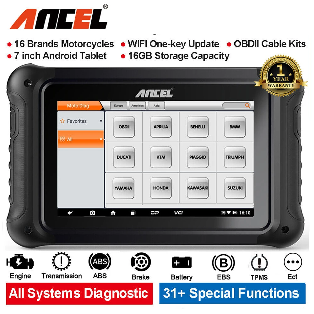 ANCEL MT700 All Systems Motorcycles Diagnsotic Tool Oil Service reset ABS Bleeding TPS ECU Reset For BMW/Triumph/Ducati/Honda