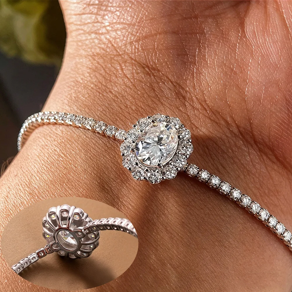 

Сертифицированный теннисный браслет с овальными муассанитами 7x9 мм для женщин, сверкающие лабораторные бриллианты D VVS, серебро S925, свадебные украшения, подарки