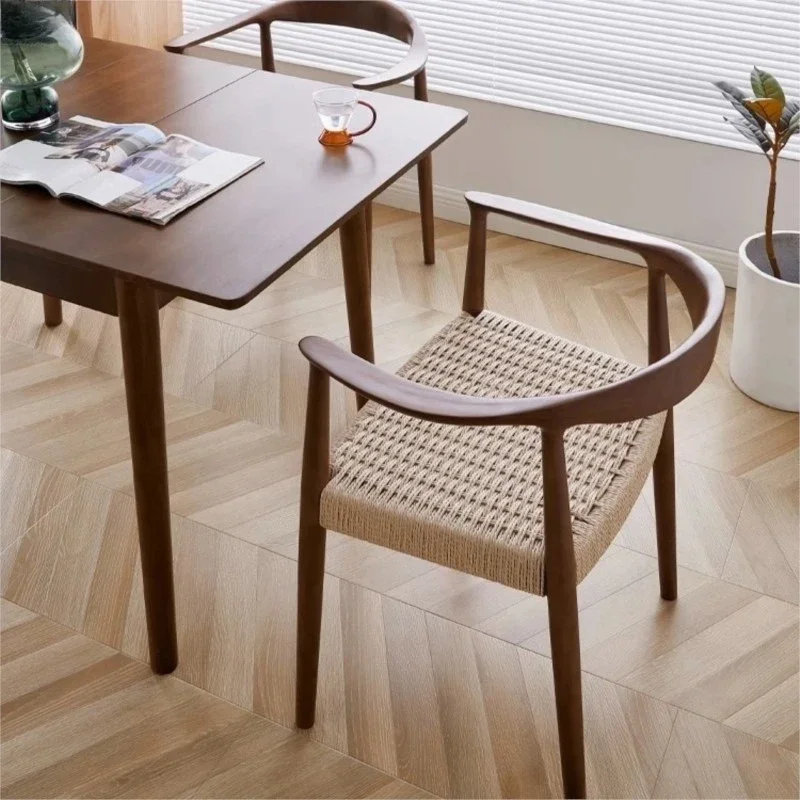 Casual Armchair Study Chair Tea Room Negotiation Chair Kraft Paper Rope Double-sided Braided Rope Dining Chair