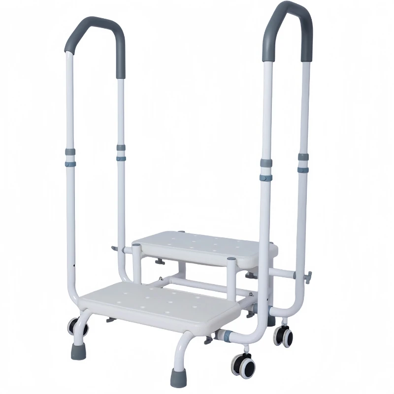 Adjustable Two-Step Bathroom Stool with Handrail, Anti-Slip Medical Step Stool&Standing Aid for Elderly Safety and Shower Assist