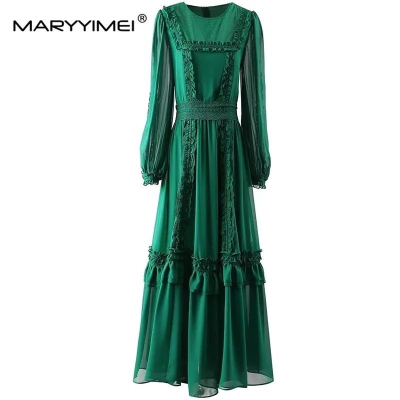 

MARYYIMEI New Fashion Designer Women's Spring And Summer Lantern Sleeve Wooden Ear Vintage Boho Casual Party Slim-Fit Dress