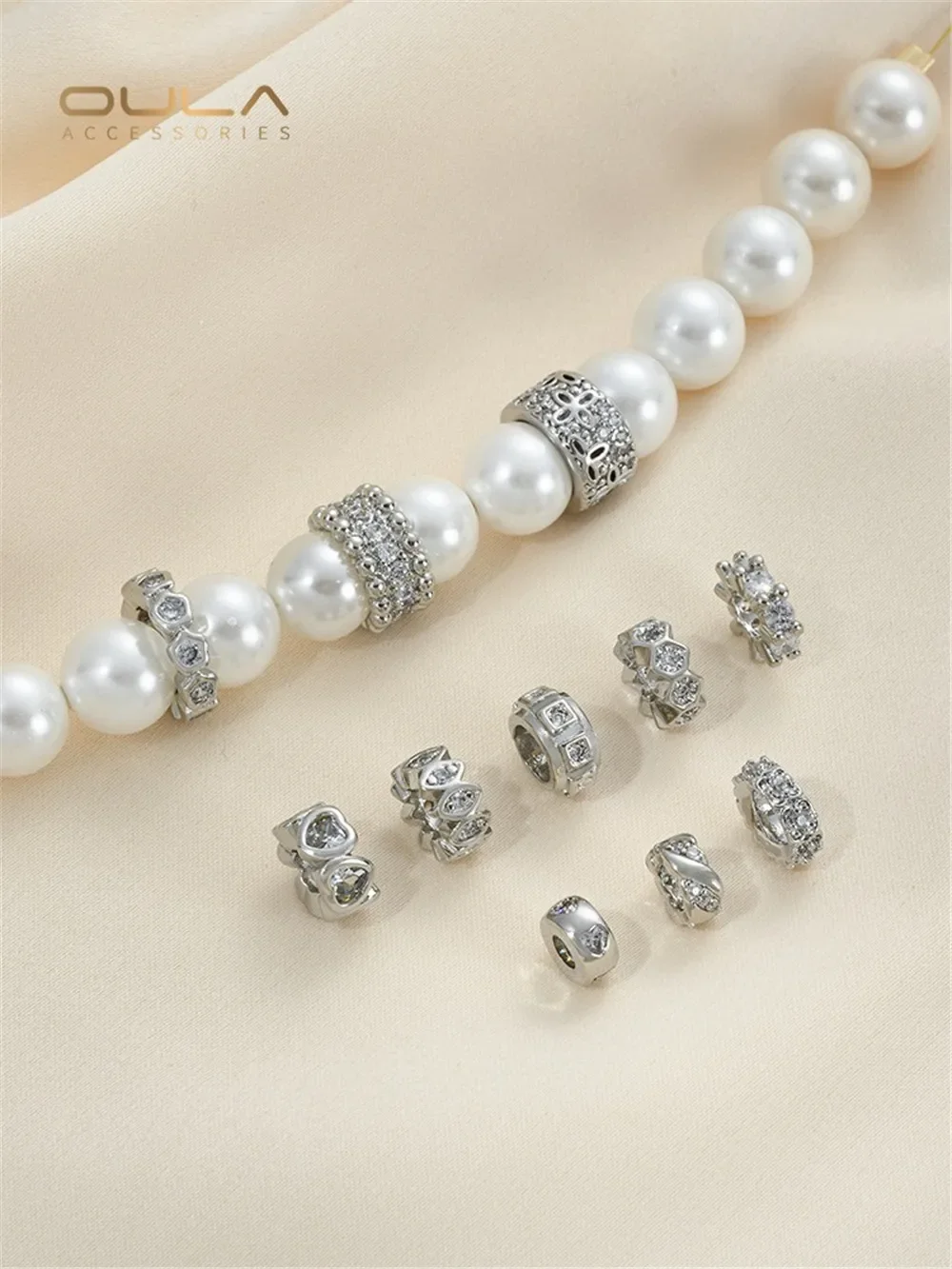 

Colored White Gold Inlaid Zircon Wheel Spacer Accessories, Bucket Beads, Small Waist, Road Pass, Handmade DIY Bead Material
