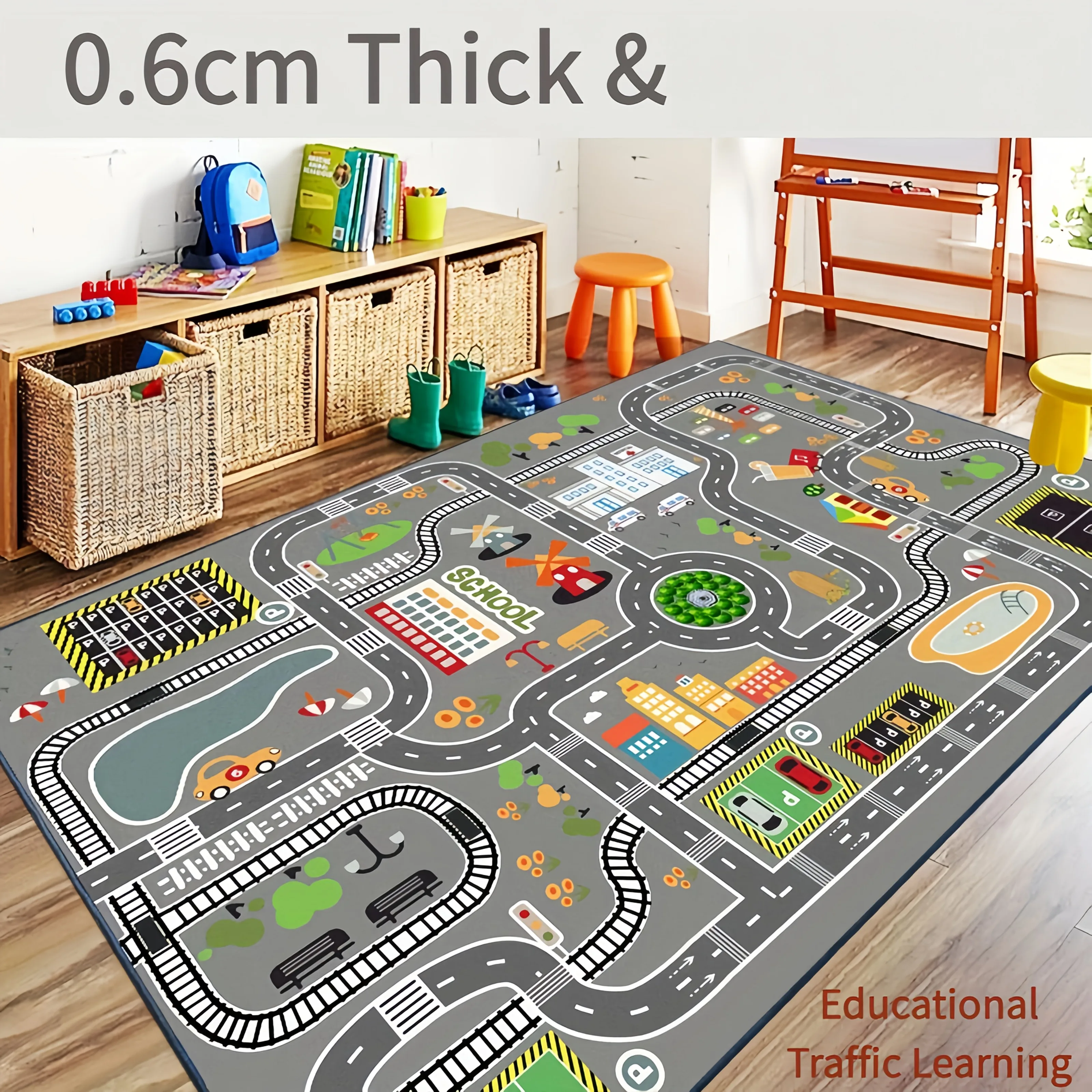 A 1-piece, 800 G/m² Car-themed Rug, 0.24 Inches Thick, Designed Specifically for The Bedrooms or Playrooms of Boys Ages 3 To 8.