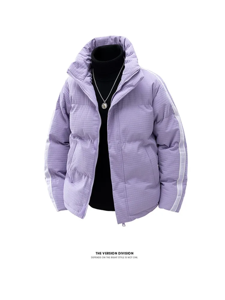 سترة شتوية فضفاضة مناسبة للرجال دافئة مقاومة للرياح بلون سادة نمط الشارع معطف سميك بياقة واقفة معطف قطني أنيق #6