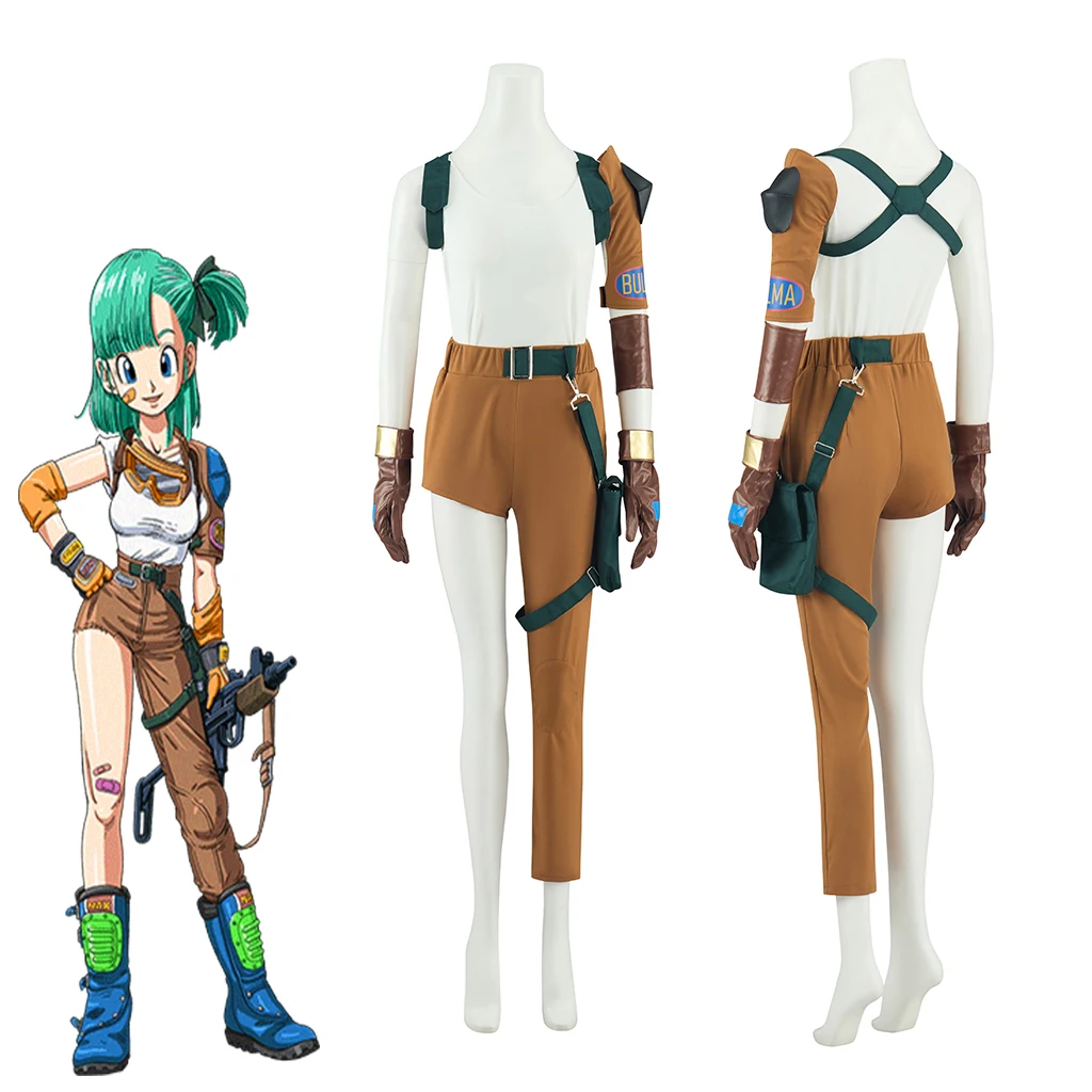 

Youth Bulma Cosplay Engineer Costume Women Retro Punk Top Pants Full Set Halloween Carnival Party Disguise Battle Suit