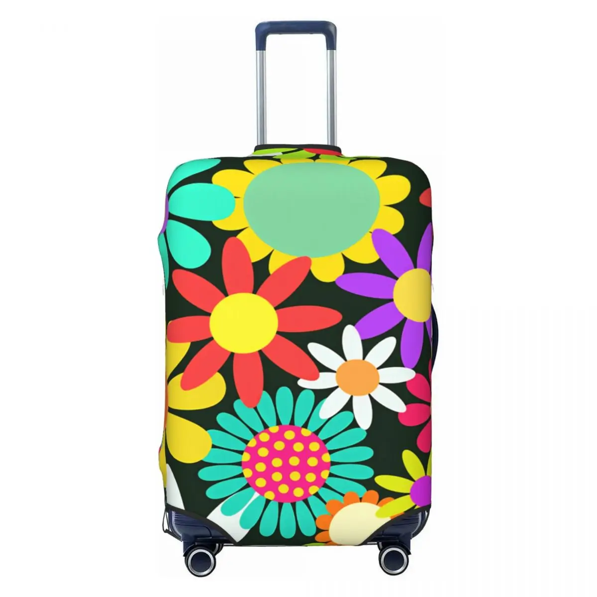 Multicolor Retro Cartoon Daisy Dark Green Seamless Floral Design Suitcase Cover Flight Useful Luggage Case Travel Protection