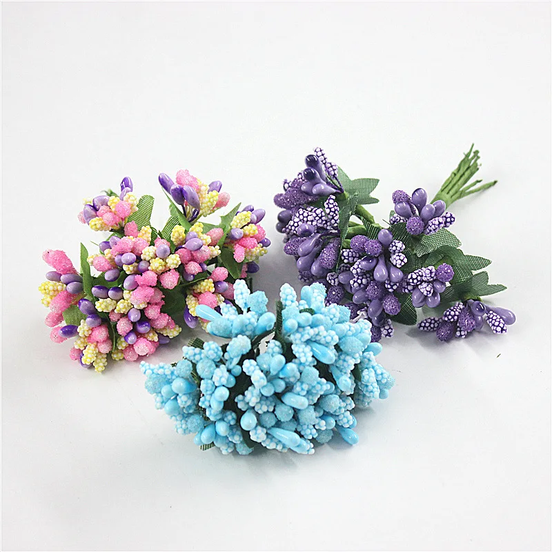 12PCS/Lot Artificial Flower Small Berries Stamen Wire Stem/Marriage Leaves DIY Wreath Wedding Scrapbooking Box Decoration Craft