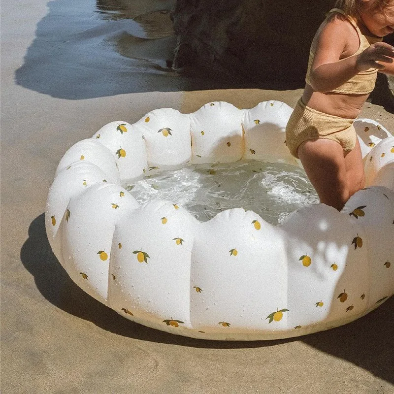 

90cm Inflatable Petal Swimming Pool For Baby Household Outdoor Paddling Pool Soft PVC Round Colorful Balls Fence Play Space Room